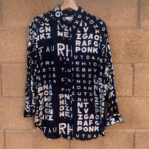 Vintage Embellished Letter Button Down Blouse